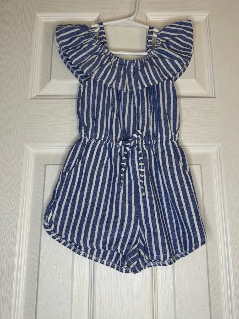 Girls Blue and White Stripe Romper - Kids Bottoms